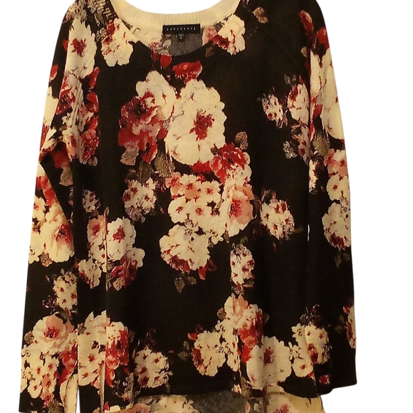 Sanctuary -NWOT Hunter Green Sweater W/Floral Print, Long Sleeves, Round Neck, - Picture 4 of 10